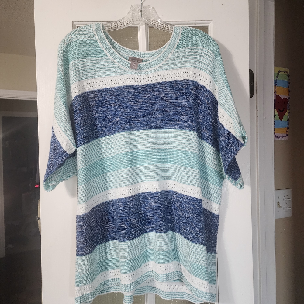 Chico's Teal and White Knit Sweater